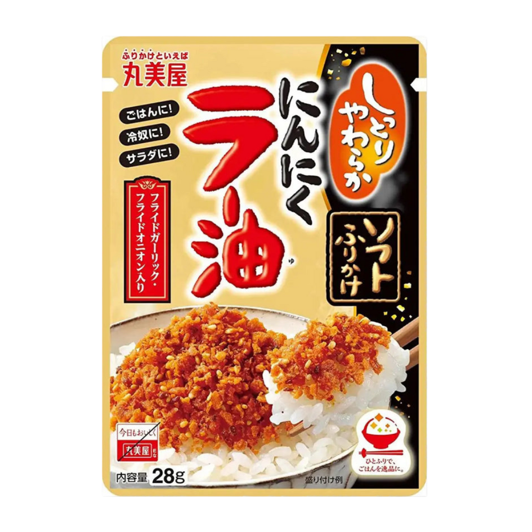 Marumiya Furikake Ninnikurayu Spicy Garlic (Przyprawa do ryżu z czosnkiem i pikantnym olejem chili) 28g