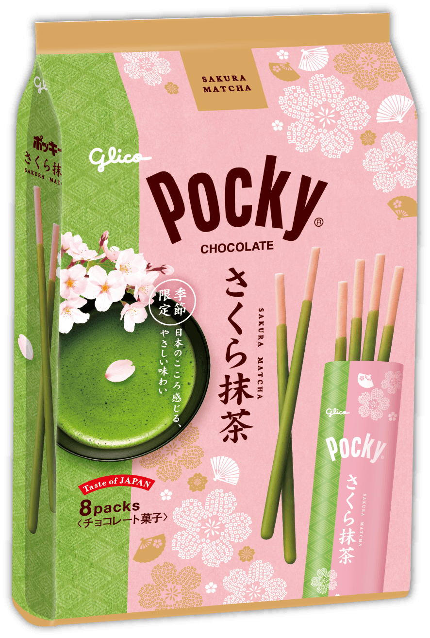 Glico Pocky Sakura Matcha Chocolate 8 Bags 101,6g (paluszki Glico o smaku matchy i kwiatu wiśni)